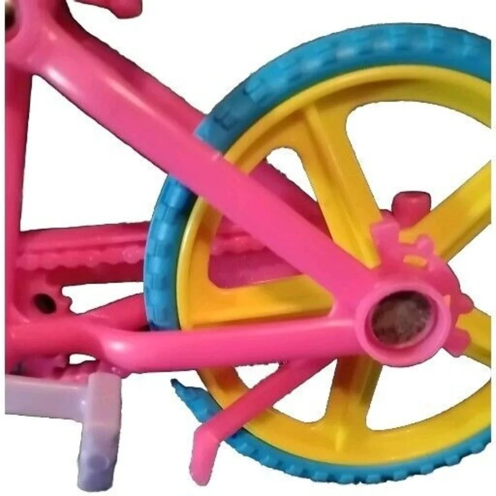 Vtg 1993‎ Barbie Bike Pink Yellow Blue 2 wheel tassels kickstand Mattel EUC